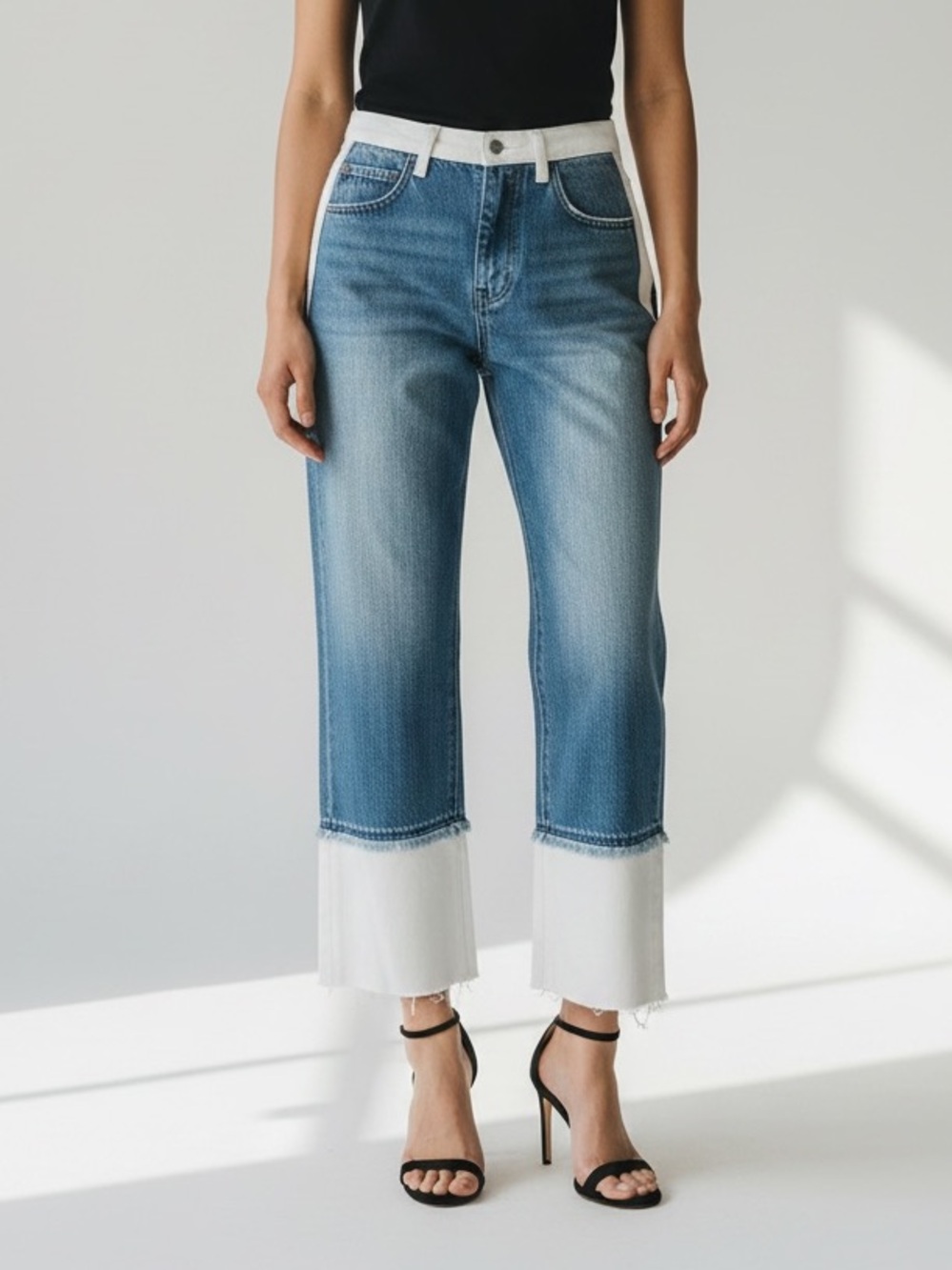 J.Brand Wynne High Rise Crop Straight Jeans Contrast Cuff Designer 25
